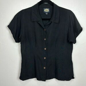 Tommy Bahama Silk Short Sleeve Fitted Button Down Shirt In Black Size S